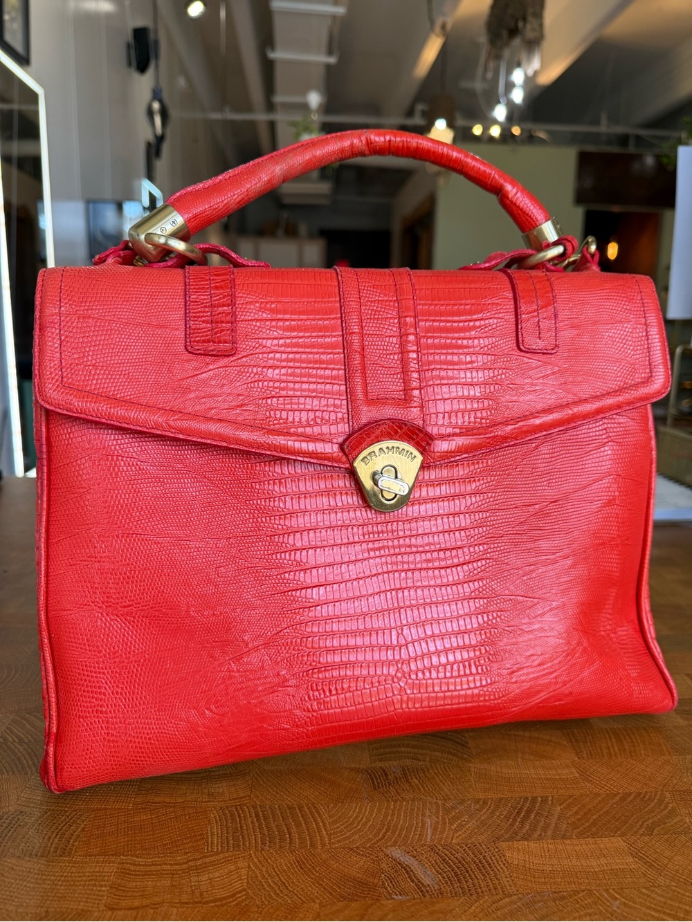 Brahmin Red Lizard Leather Top-Handle Bag